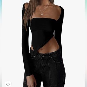 SOFIA'S CHOICE Women's Cutout Long Sleeve Halter Top V Neck Slim Fit Crop Shirt